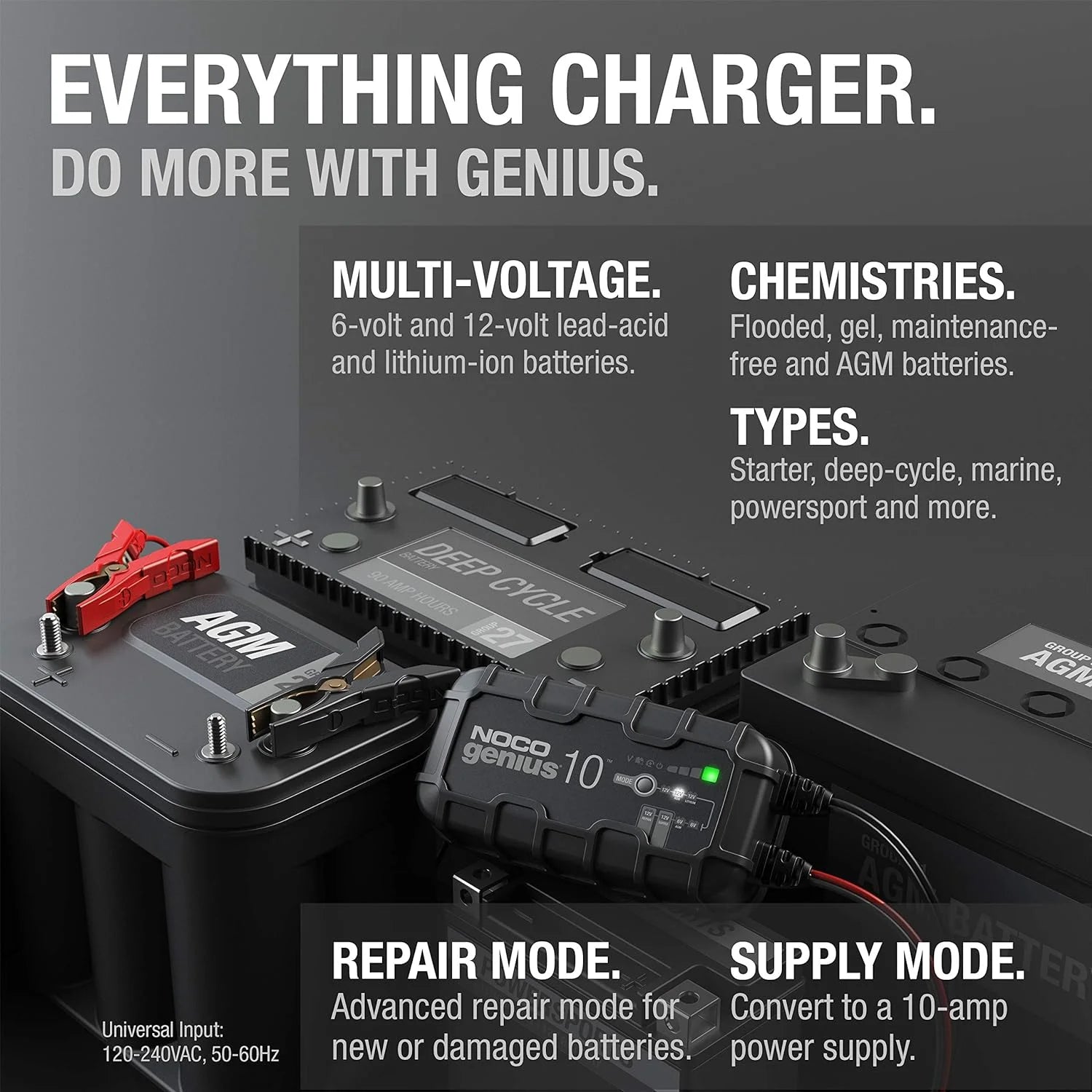 NOCO GENIUS10: 10A 6V/12V Smart Battery Charger, Maintainer and Desulfator
