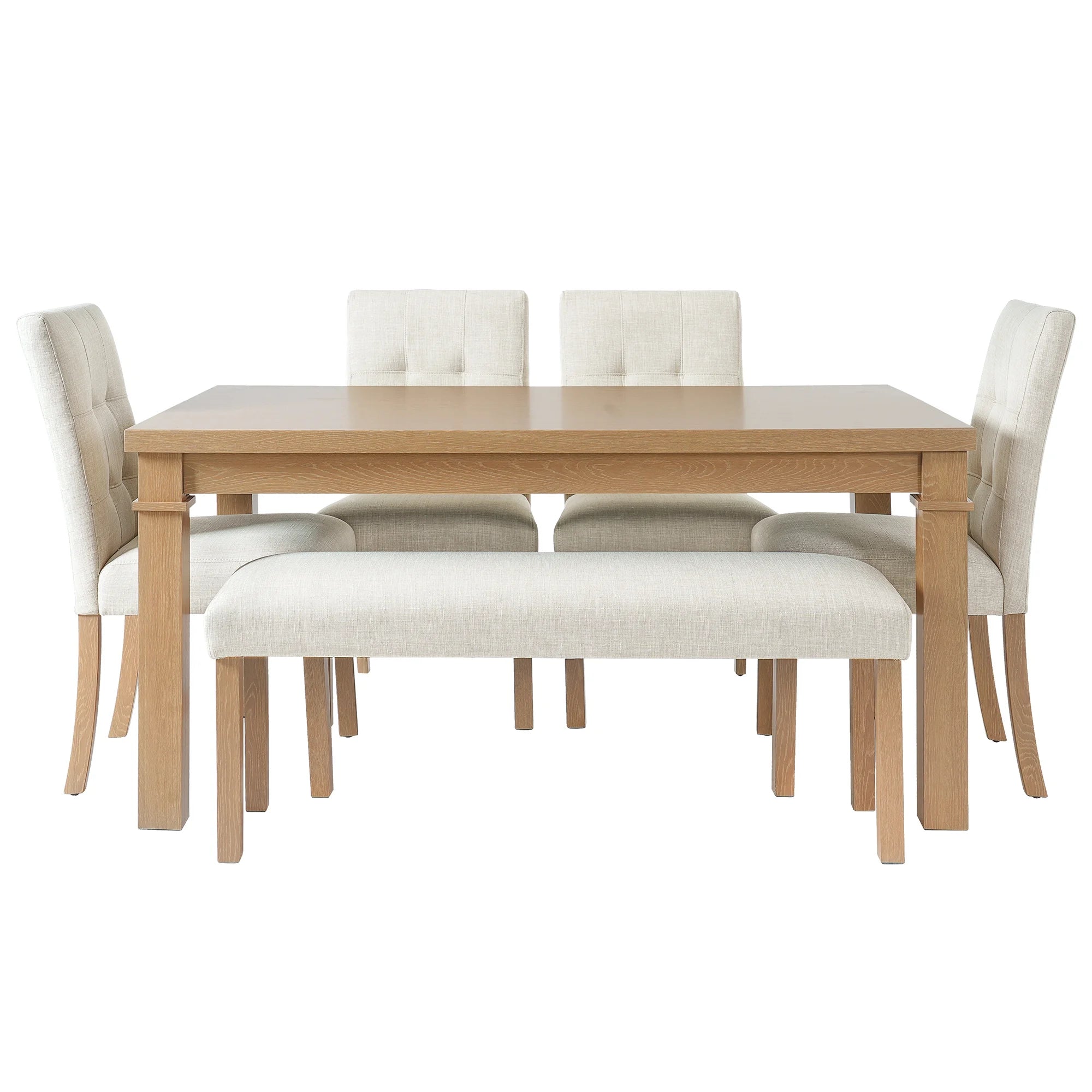 Euroco 6-Piece Wood Dining Table Set for 6, Modern Rectangular Kitchen Table with 4 Upholstered Chairs & Bench for Kitchen Dining Room,Walnut