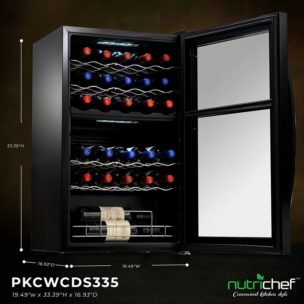 NutriChef 33 Bottle Dual-Zone Refrigerator PKCWCDS335