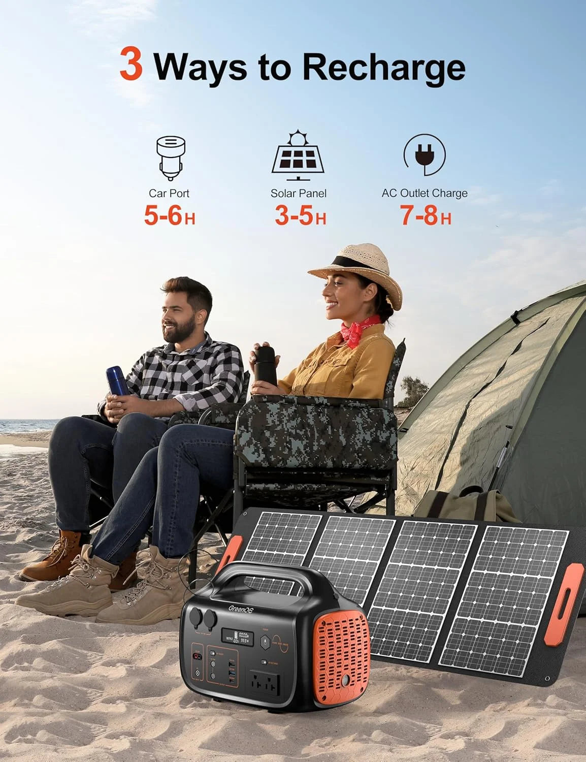 GreenOE Portable Power Station 1000W 1024Wh Solar Powered Generator with 100W Solar Panel, Camping Power Bank for Outdoors Travel Hunting Home Lithium Battery Backup