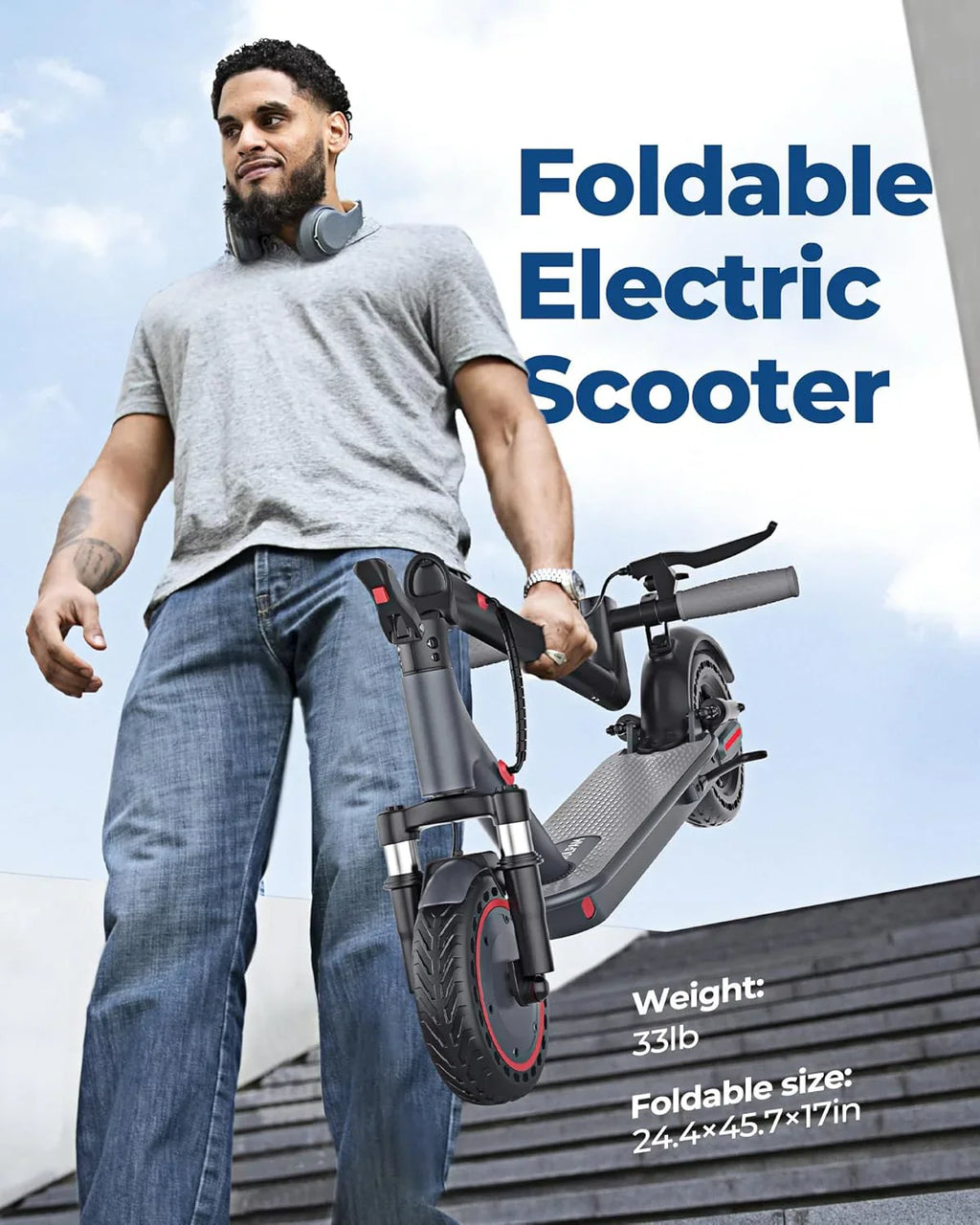 Electric Scooter 350W/500W Powerful Motor 8.5"/10" Solid Tires 19/22Mph 28/21/12 Miles Range