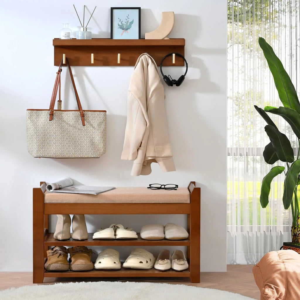 Shoe Rack for Front Door Entrance, 28?? Entryway Bench with Coat Rack, Hall Tree Shoe Bench with Storage for Entry, Hallway, Bedroom, Living Room