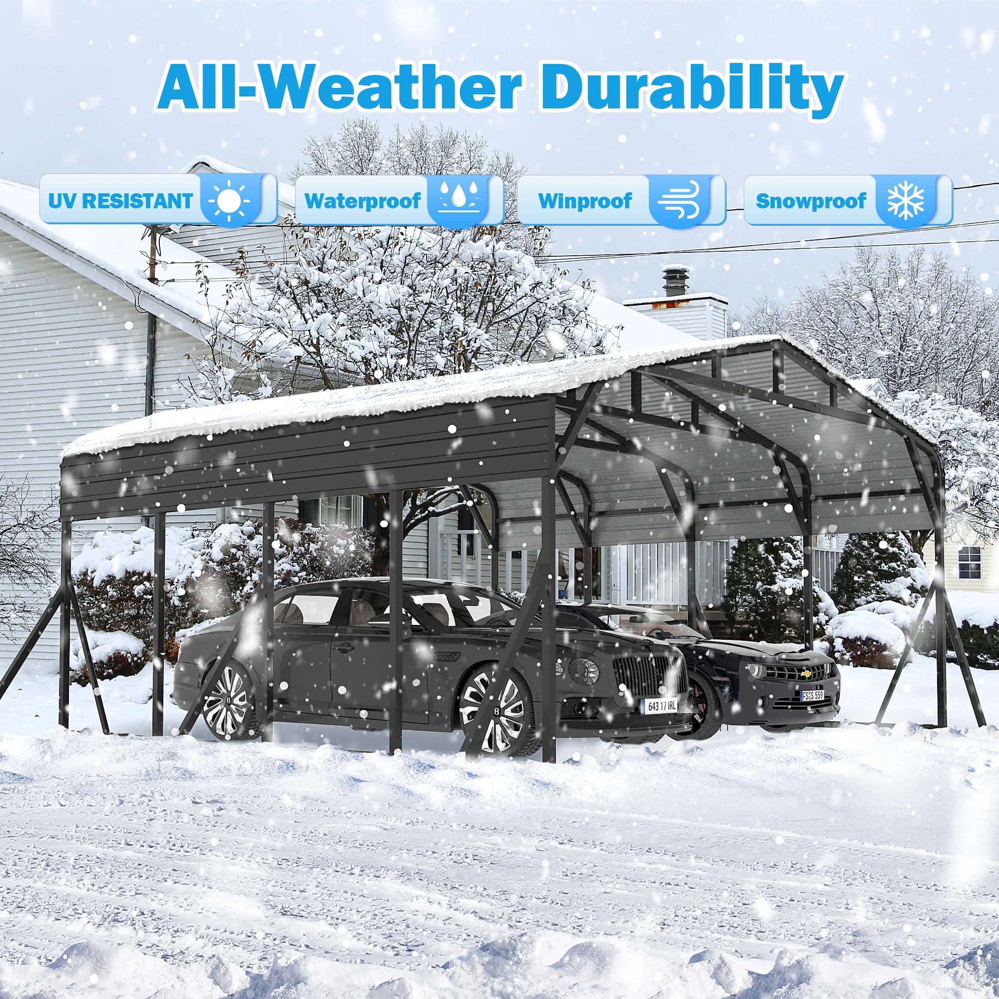 MUCHANT 12��X20�� Outdoor Heavy-Duty Carport Galvanized Steel Roof with Reinforced Stable Triangle Frame & Enhanced Base for Car, Pickup and Truck