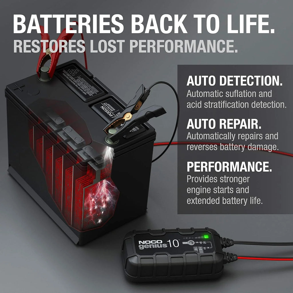 NOCO GENIUS10: 10A 6V/12V Smart Battery Charger, Maintainer and Desulfator
