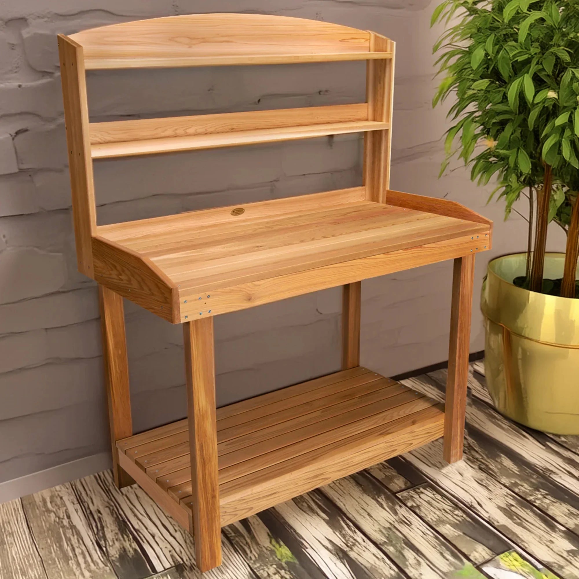 All Things Cedar Deluxe Potting Bench, Outdoor Garden Workstation Table