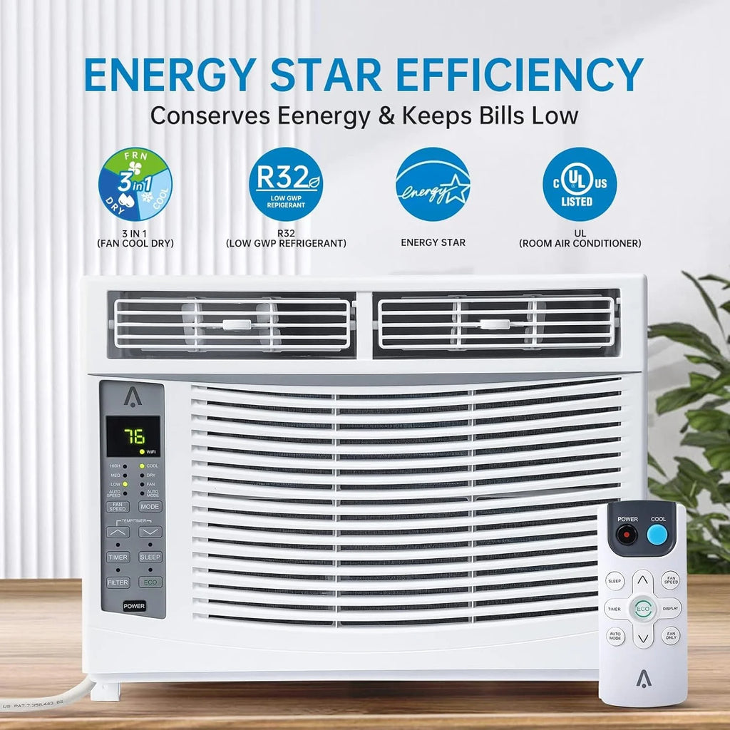 GAOMON Smart 6000 BTU Window Air Conditioner ?C WiFi-Enabled AC with Remote & App Control, Timer, Sleep Mode, Easy Install Kit, Cools Rooms Up to 350 Sq. Ft, 115V, White