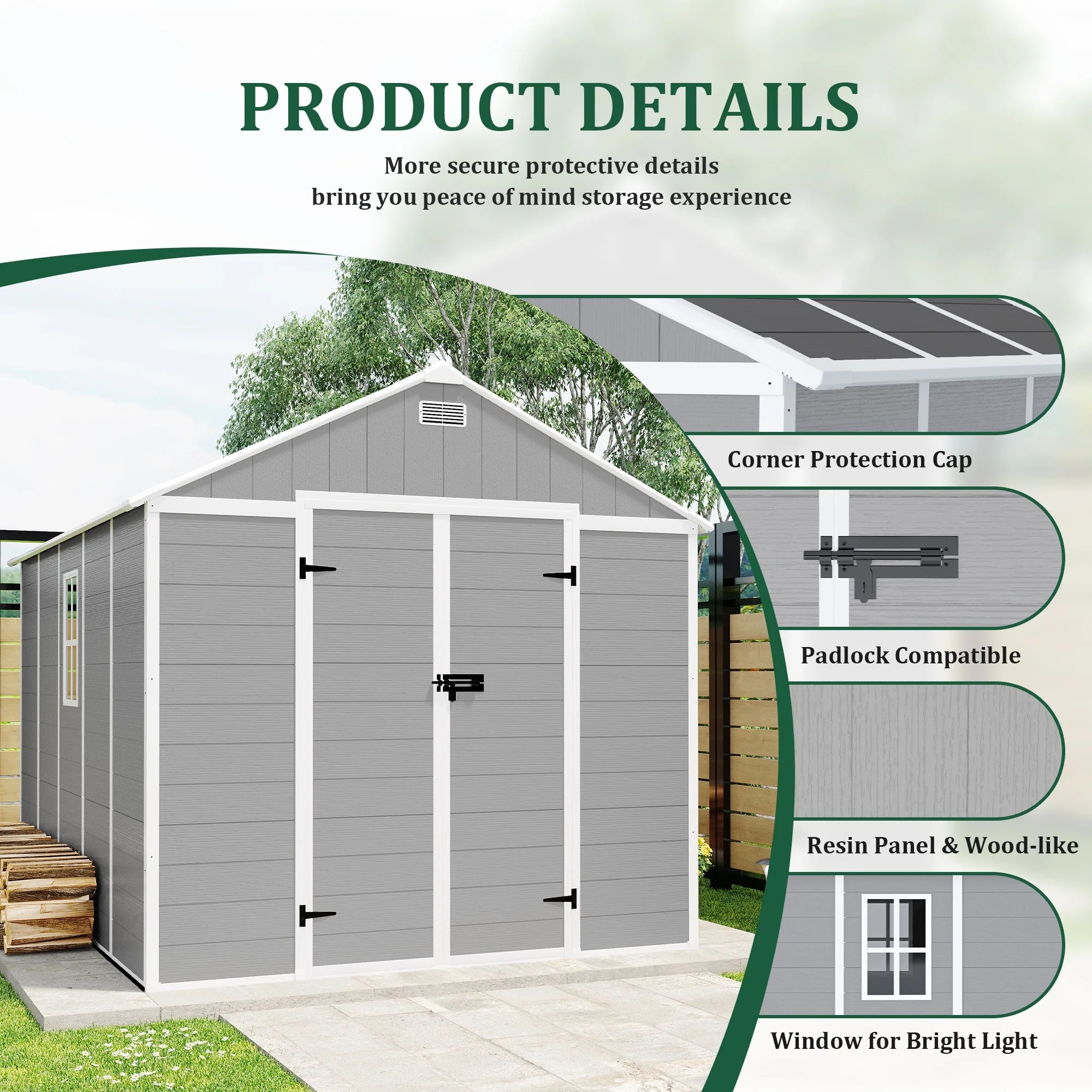 Enyopro 6 x 4.4FT Outdoor Storage Shed, All-Weather Plastic Resin Utility Tool Large Shed with Dual Lockable Doors for Patio Backyard Lawn, Gray