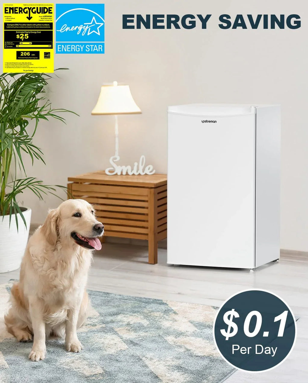 Upstreman 3.2 Cu.Ft Mini Fridge Freezer Single Door Fridge Dorm Fridge Adjustable Thermostat