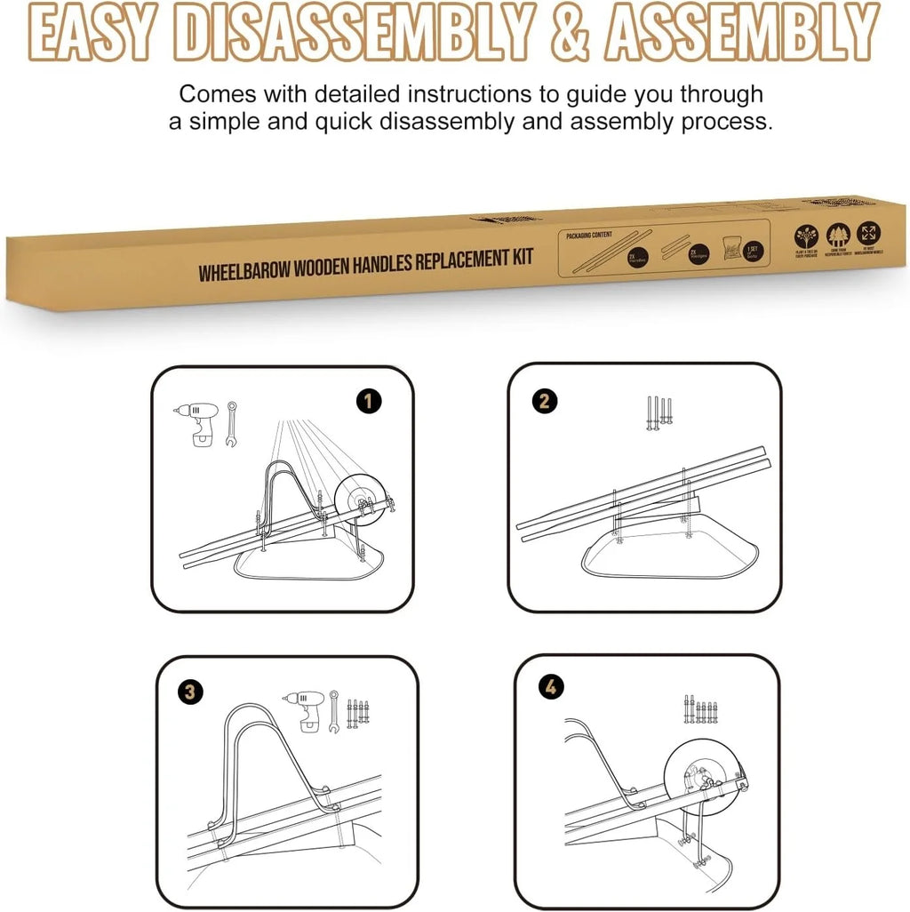 Wheelbarrow Replacement Handle Kit ?C 2 Pre-Drilled Heavy-Duty FSC Eco-Wood Handles, Universal Fit + Bolts, Nuts & Wedges (Plant a Tree)
