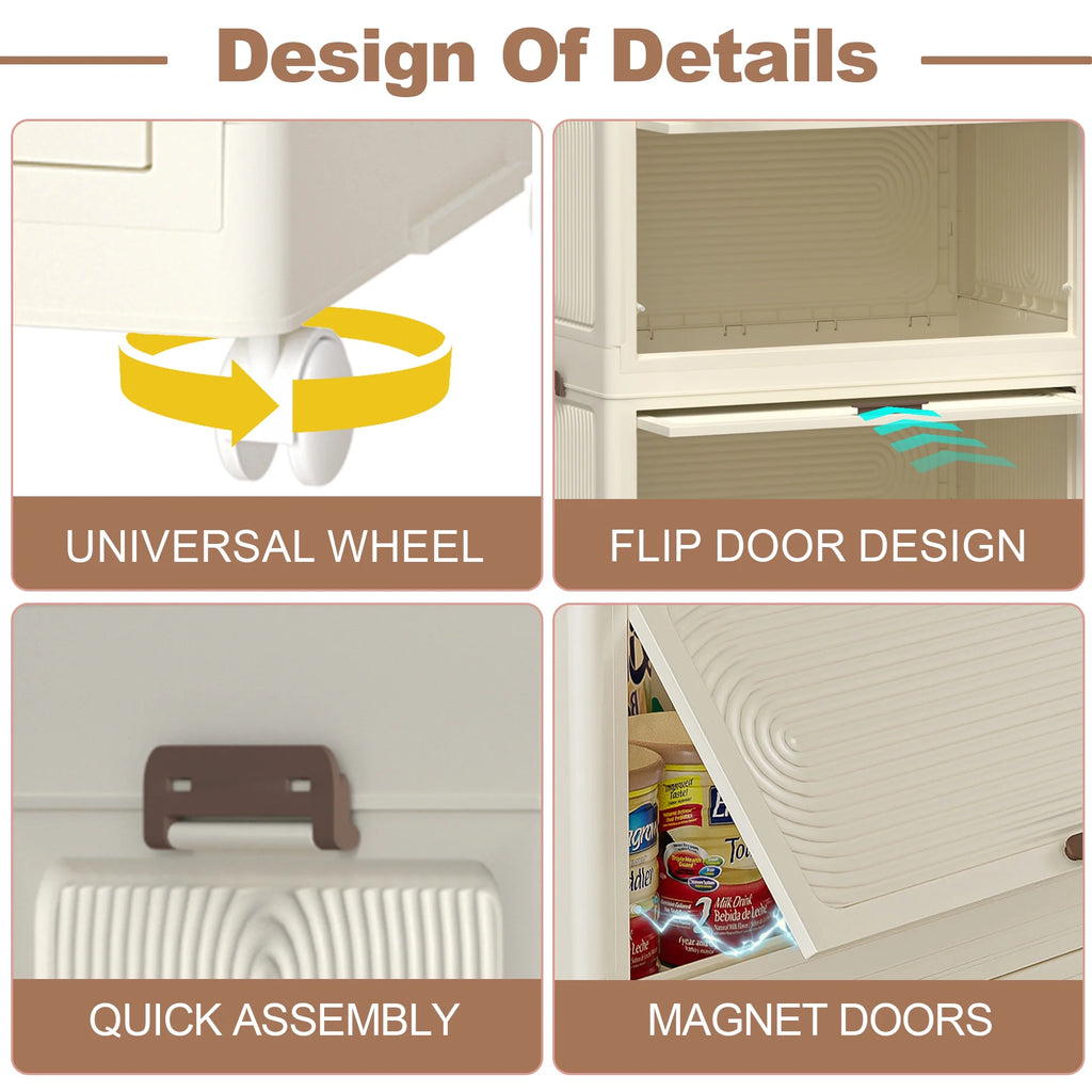 Montary Kids Portable Wardrobe w/ Magnetic Doors & Hanging Rod - 4-Cube Plastic Storage Cabinet,Nursery/Bedroom