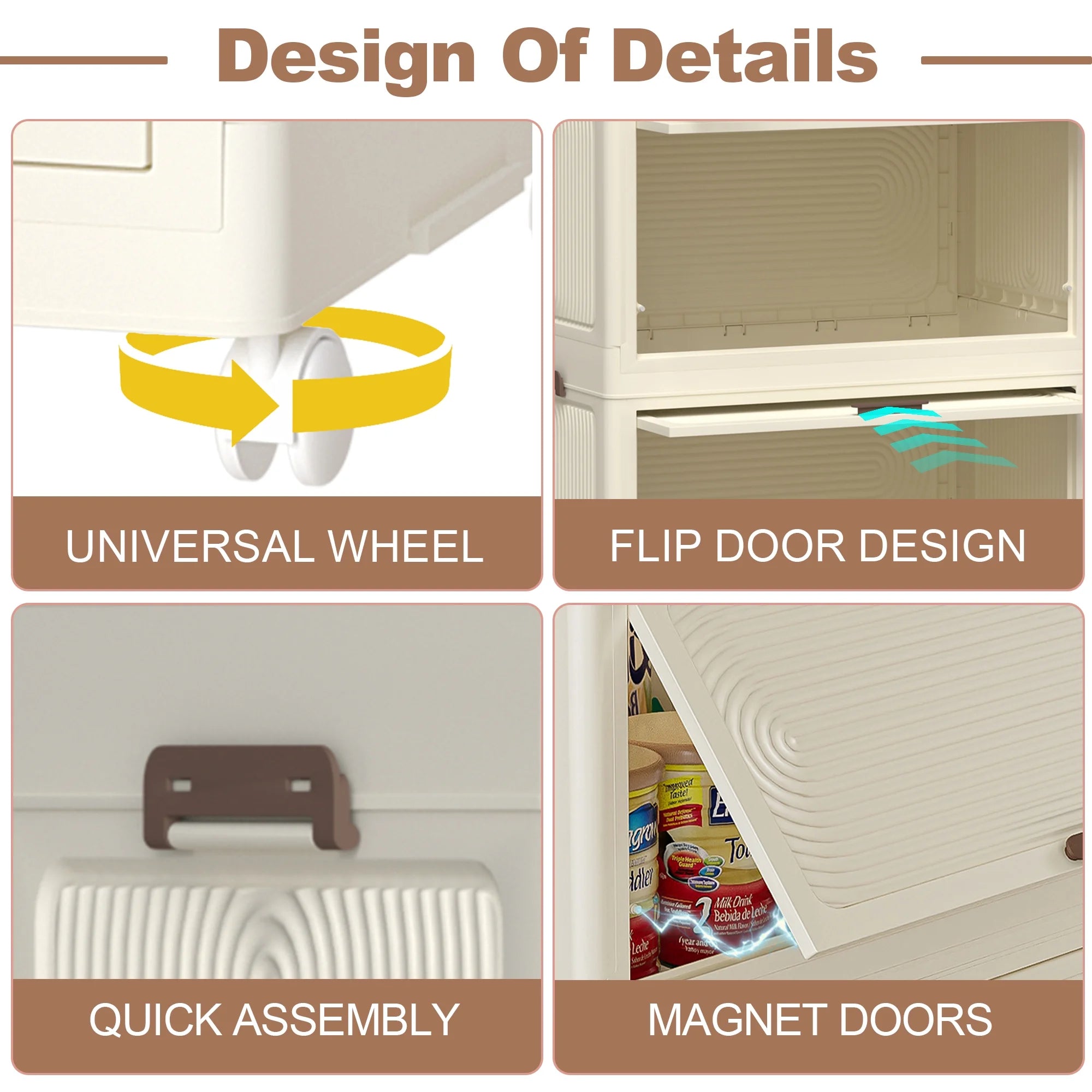Montary Kids Portable Wardrobe w/ Magnetic Doors & Hanging Rod - 4-Cube Plastic Storage Cabinet,Nursery/Bedroom