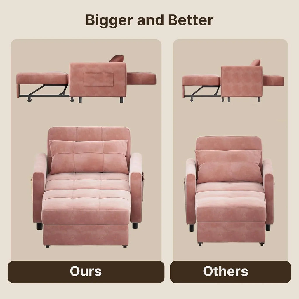 Sofa Bed Chair 3 in 1 Convertible Pullout Single Sleeper Chair Bed Spacious Multifunctional Sofa