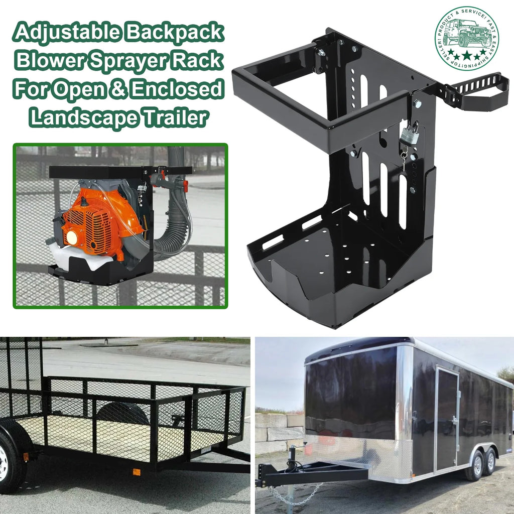 KOJEM Backpack Blower Rack Holder with Lock Fit for Backpack Leaf Blowers Fit for Open and Enclosed Landscape Trailer & Truck Adjustable