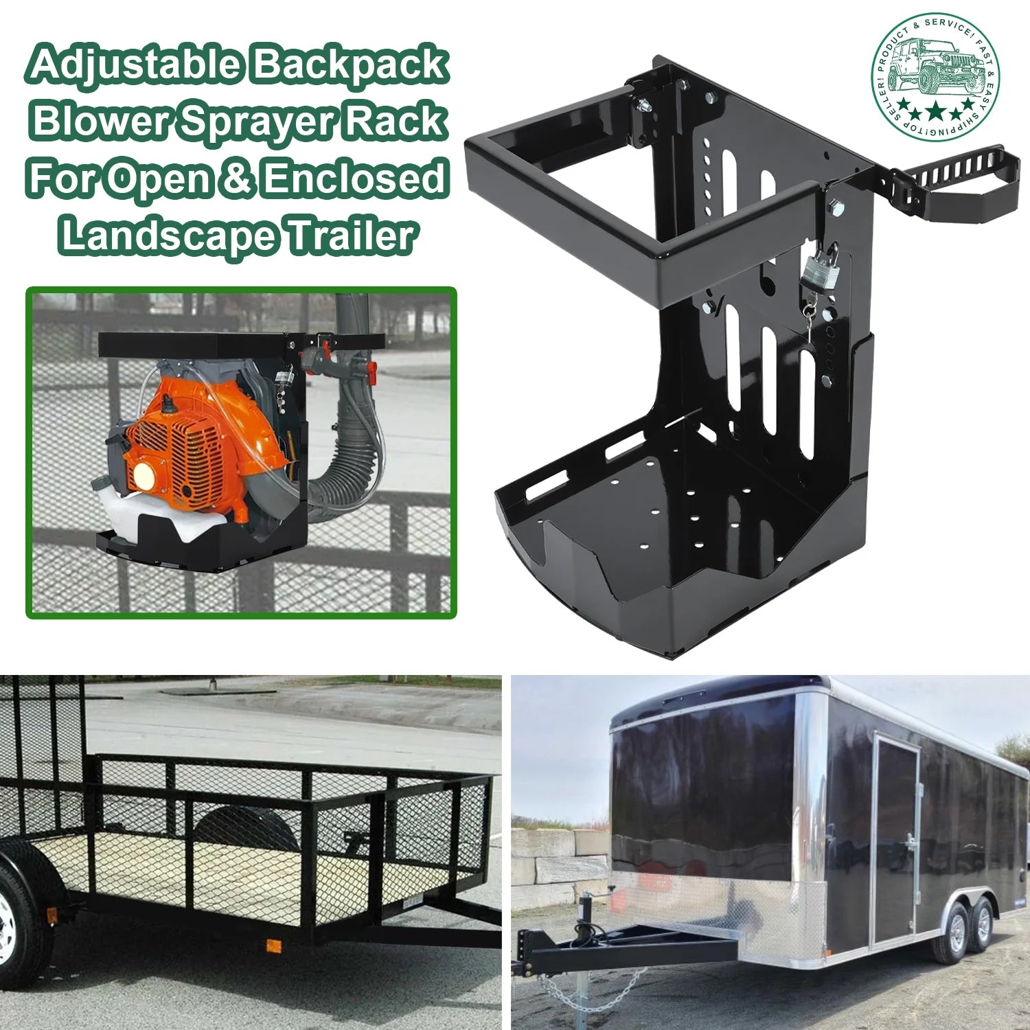 KOJEM Backpack Blower Rack Holder with Lock Fit for Backpack Leaf Blowers Fit for Open and Enclosed Landscape Trailer & Truck Adjustable