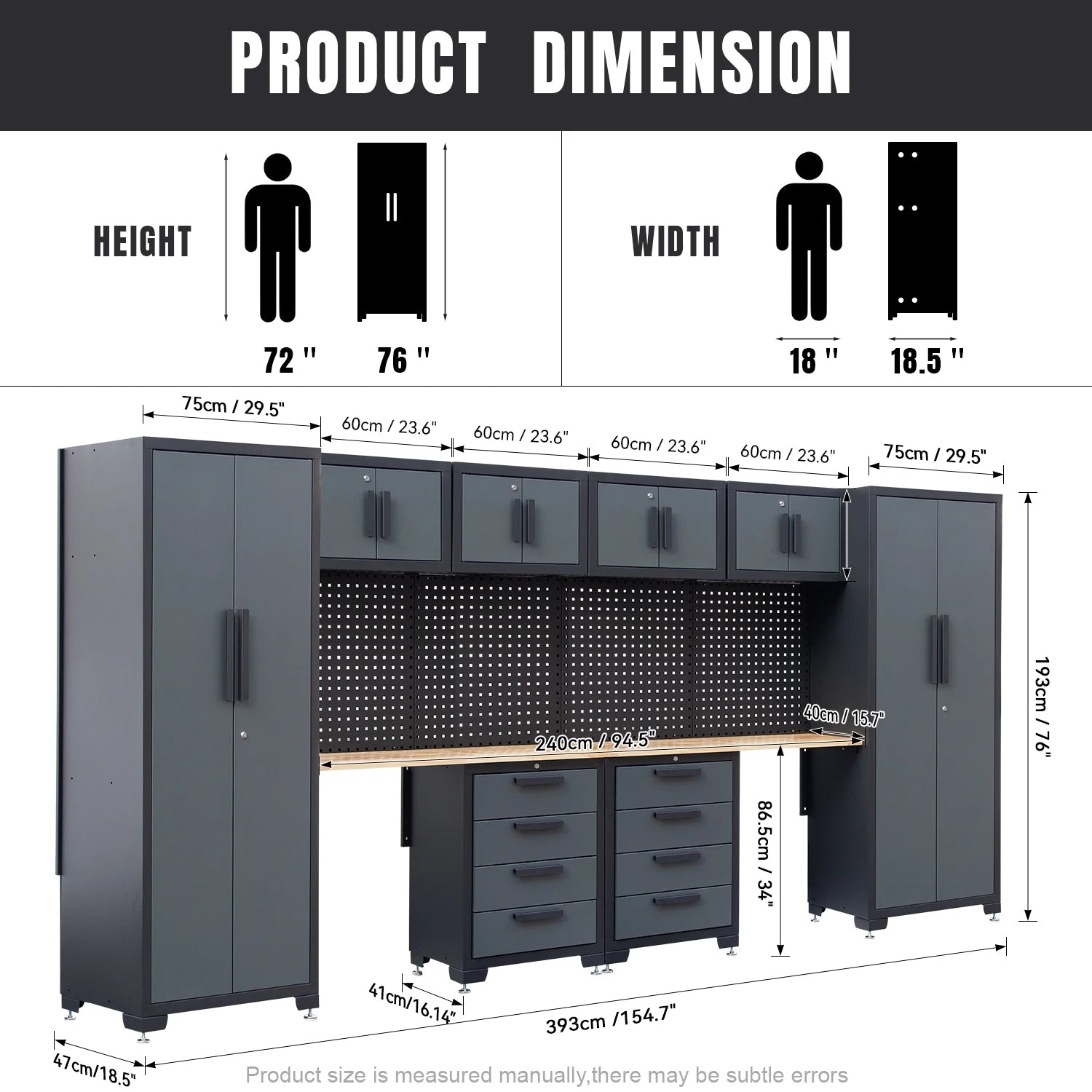HPDMC Garage Storage Cabinet System 7-Pcs Workshop Set Metal Garage Cabinets System with Steel Cabinet Drawers, Workbench, Pegboard for Garage Tool Organization