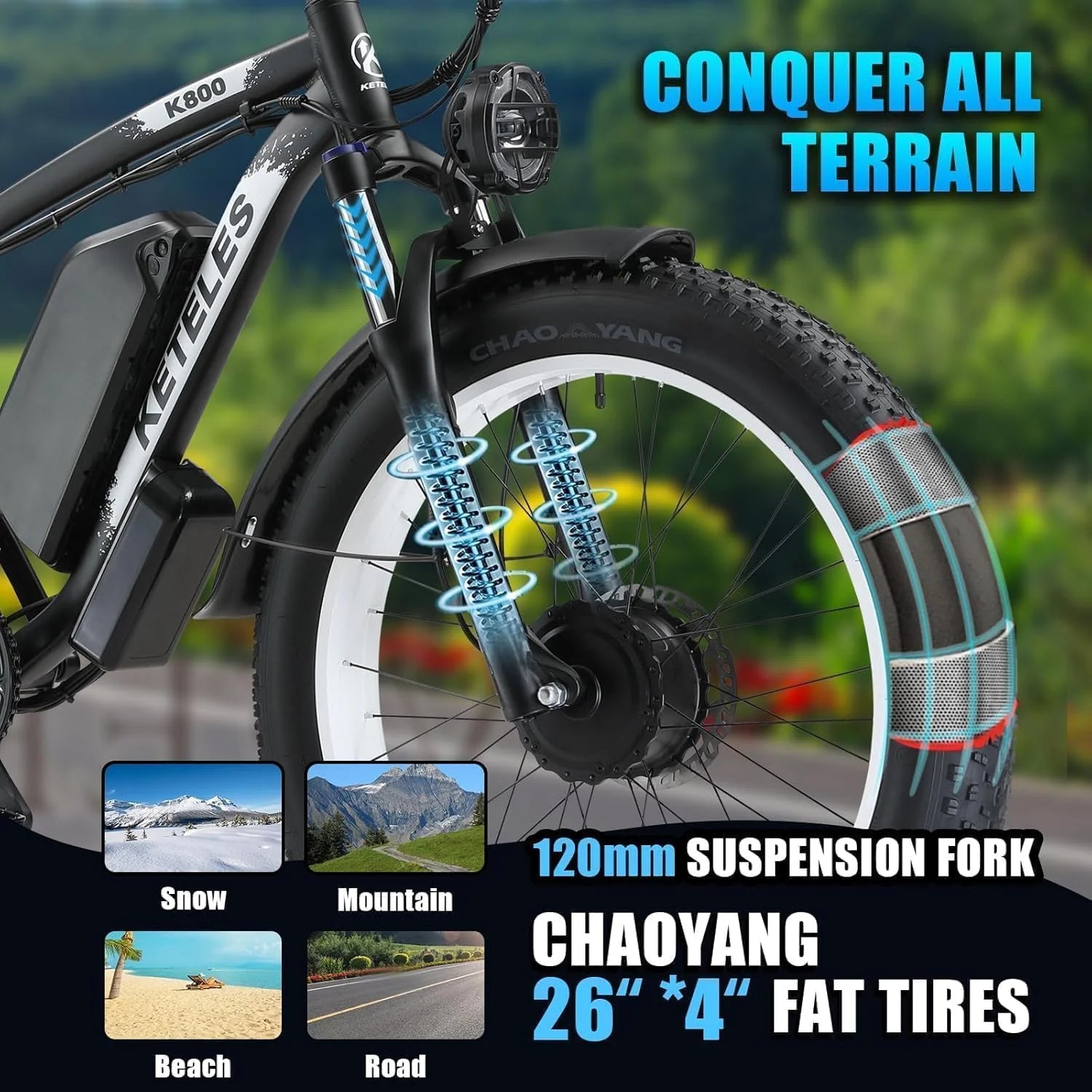 KETELES Electric Bike for Adults, Peak 4000W Dual Motor Ebike��26" Fat Tire Electric Mountain bike,  48V 23AH Removable Battery UL 2849.