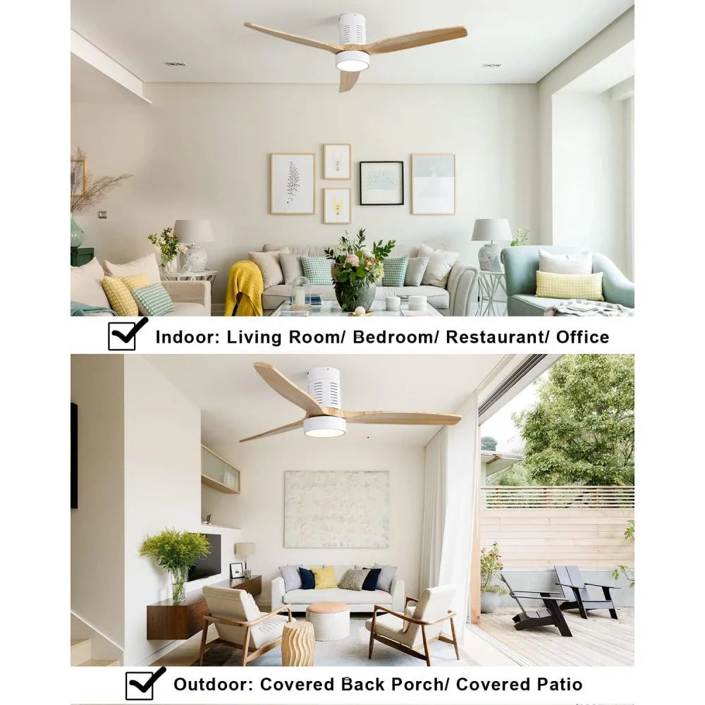 52" Ceiling Fan with Lights Remote Control,Quiet DC Motor 3 Blade Ceiling Fans 6 Speed Levels,Reversible Ceiling Fan, for Patio Living Room, Bedroom, Office,Indoor.(Matte Black +Black Walnut )
