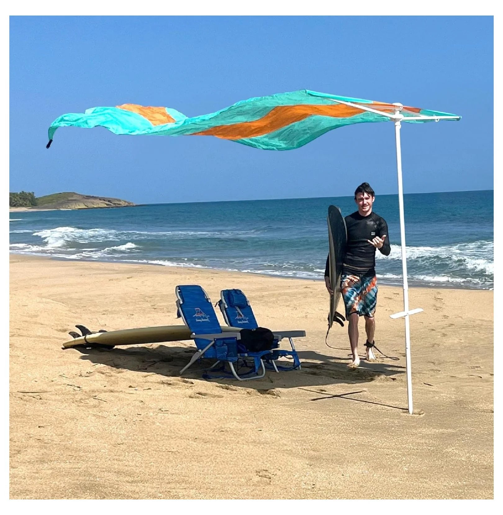 Flow Shade Beach Tent Wind Sun Canopy Portable Easy Set Up UPF 50+ No Assembly Requires 3-30 MPH - 1 to 4 People - 8 Foot X 8 Foot Fabric Top