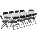 Ktaxon 6ft White Folding Table and 10 Pack Folding Chairs Black, Plastic Table and Chair Set