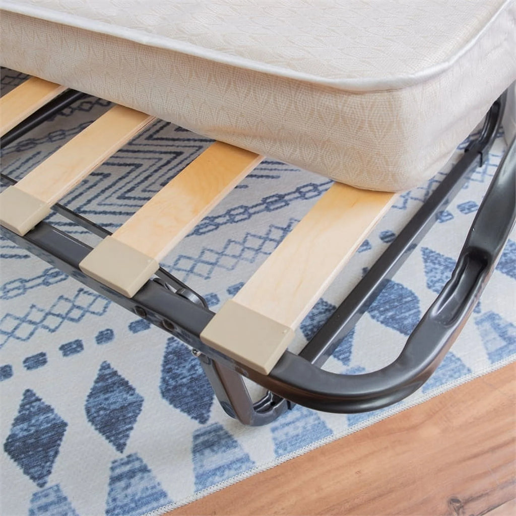 Riverbay Furniture Metal Folding Bed with Memory Foam Mattress in Beige