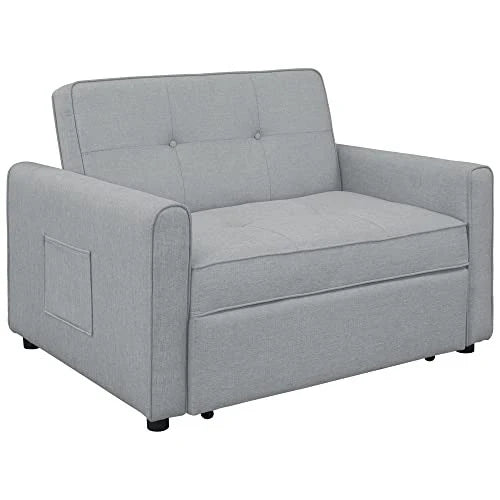 g 488243 Convertible Sleeper Sofa Bed MultiFunctional Adjustable Single Bed Chair with USB Port and 2 Pillows for Small Space Grey