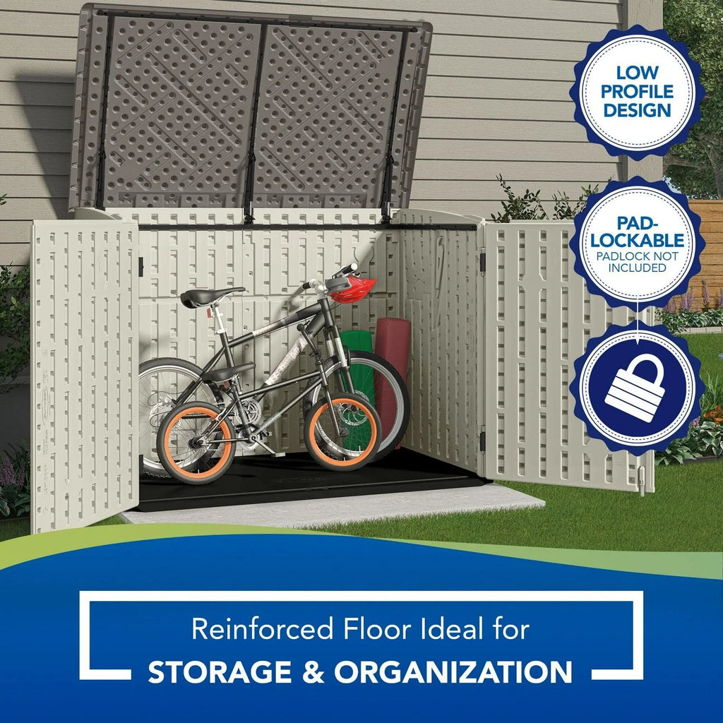 Suncast BMS4700 Resin Storage Shed, Off-White/Gray, 70.5���W x 44.25���D x 52���H, Double Door, UV Resistant