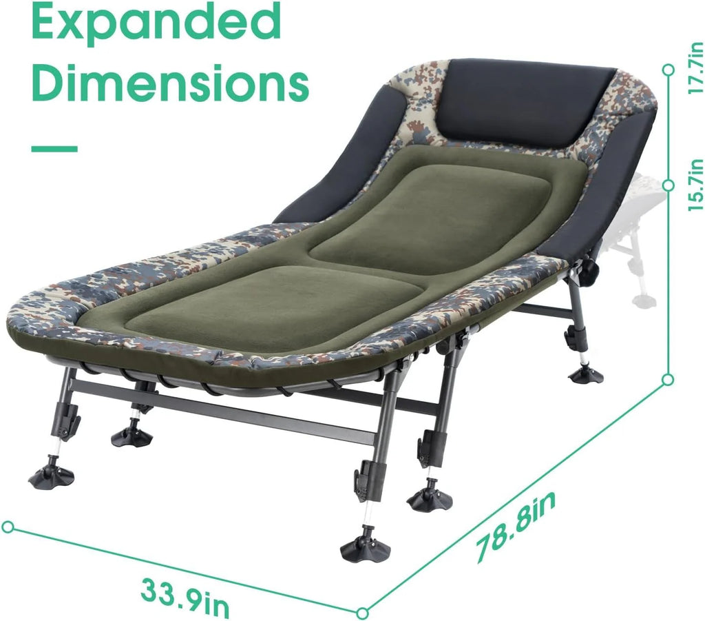 Camping Cots for Adults 330Lbs with Carry Bag, Heavy Duty Folding Bed with Soft Padded Cushion, Portable Military Cot for Hunting, 180�� Adjustable Reclining Outdoor Lounger