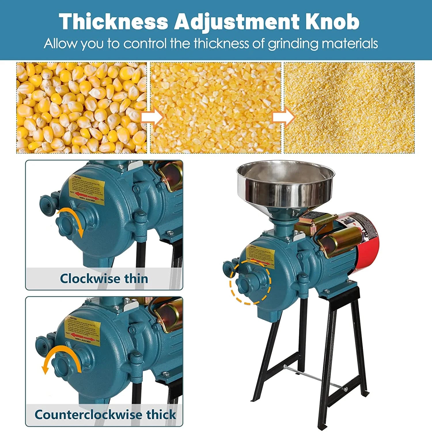NAIZEA 3000W Electric Grain Mill, 110V Corn Grinder, Heavy Duty Commercial Feed Mill, Wet Dry Cereals Grinder