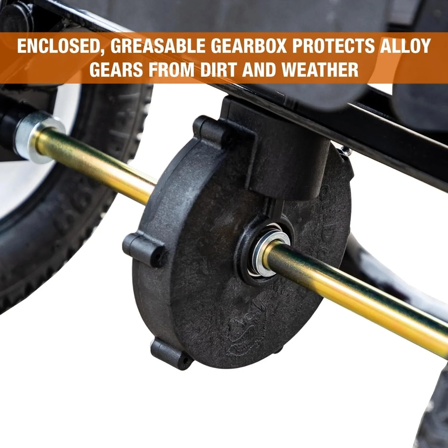 Multi-purpose push-along spreader, 100 lb capacity, versatile tool for lawn seed, salt, de-icer, fertilizer and seeds