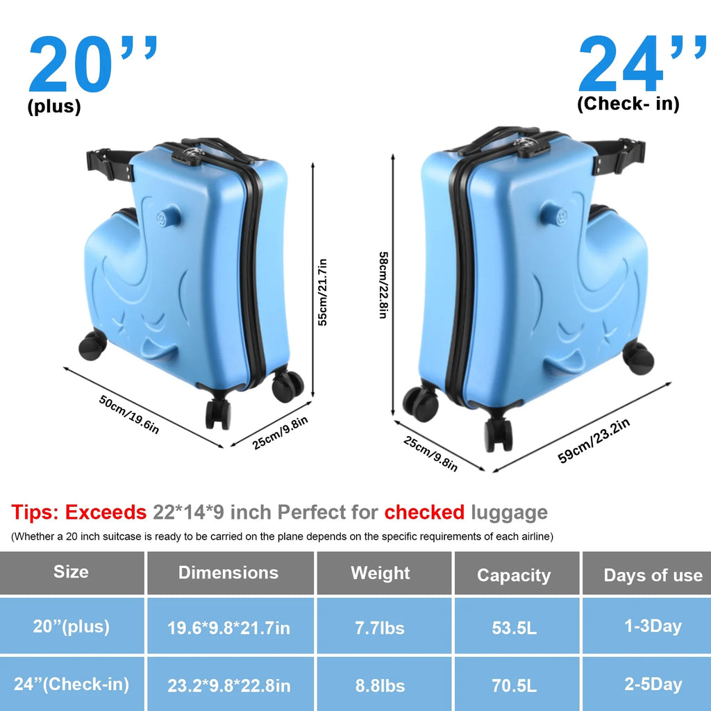 VAHIGCY Kids Luggage, Kids Ride-on Luggage with Spinner Wheels Suitcase, Kid's Ride-On Suitcase Help Your Child Relax, Carry On Trolley Luggage with Password Lock, 20"