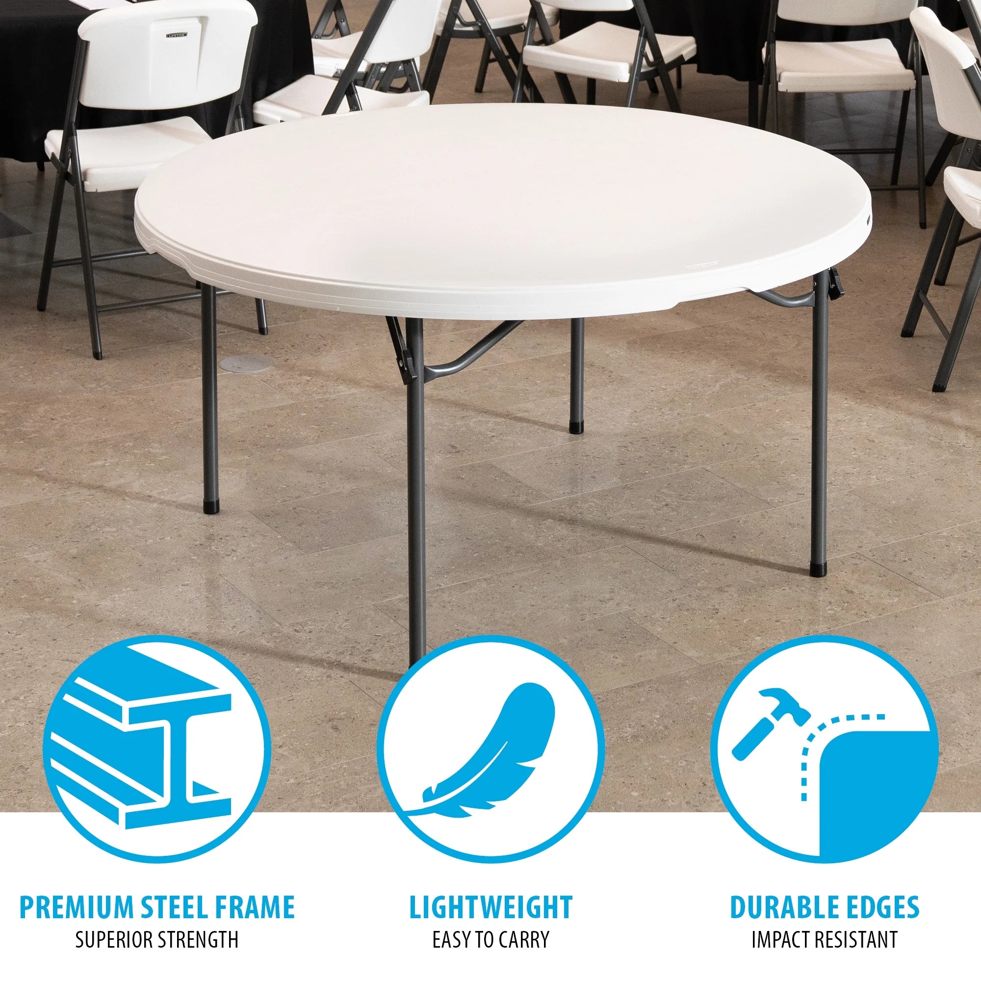 Lifetime 60 inch Round Folding Table, Indoor/Outdoor Commercial Grade, Almond (280435)