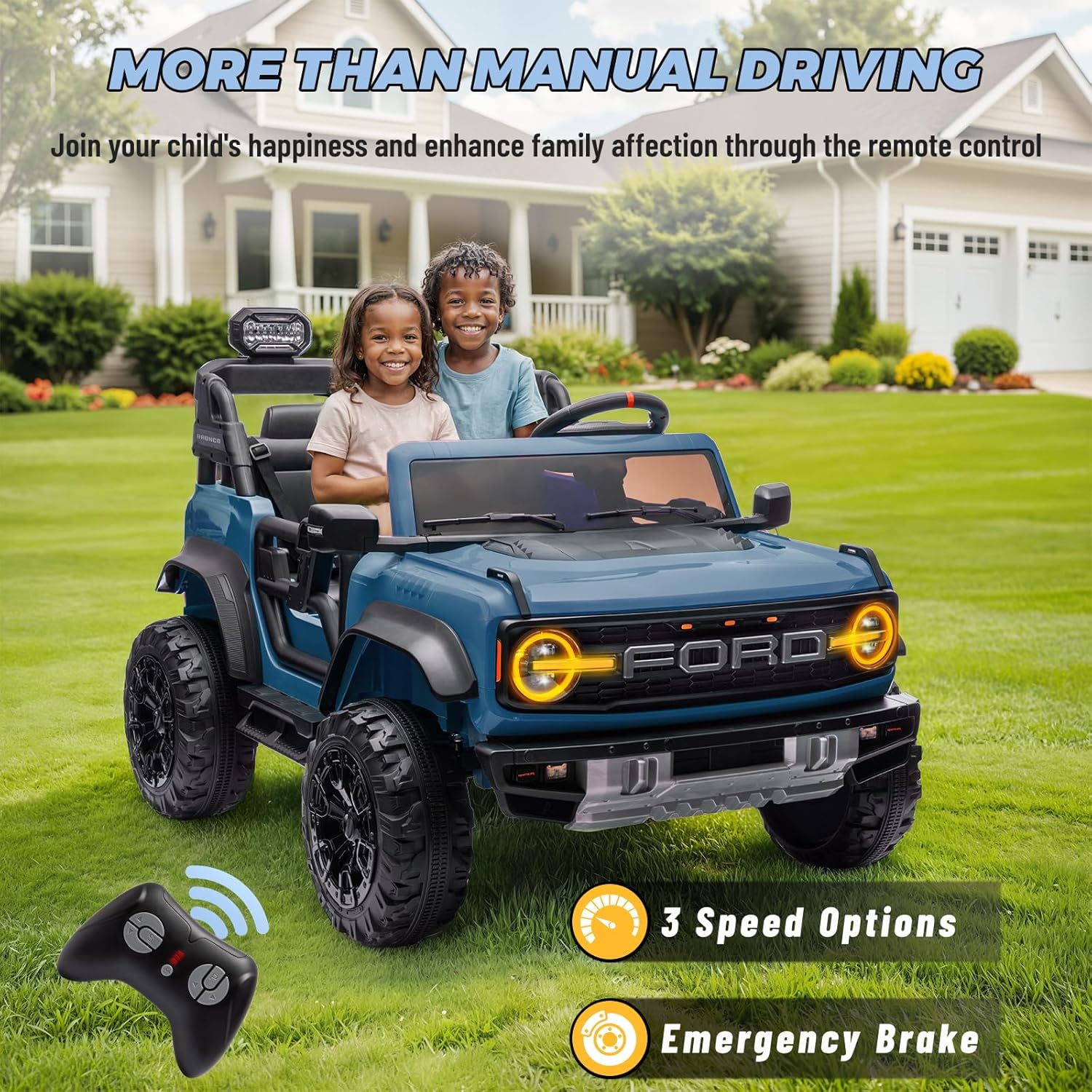 Bronco Raptor Two-Seater Ride-On Car Truck Toy Blue