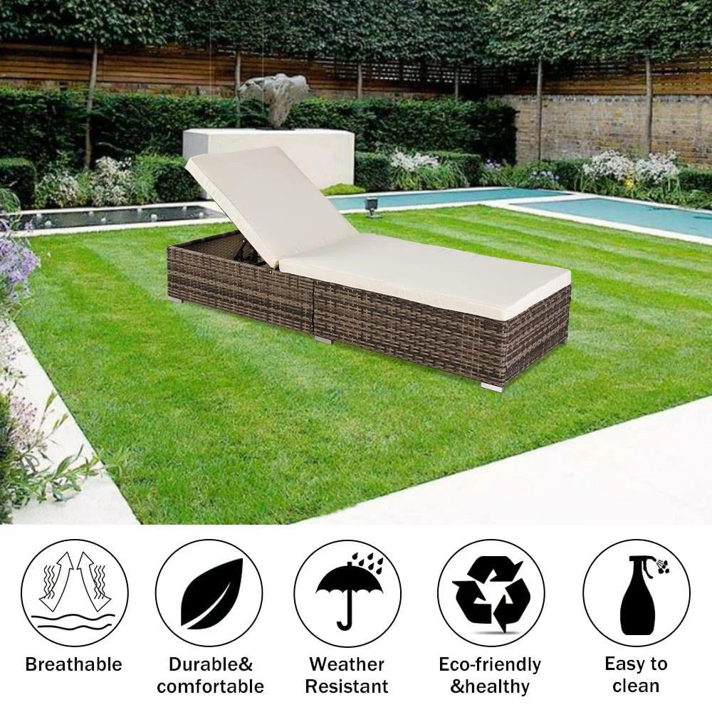 GoDecor Outdoor Wicker Rattan Sunloungers Recliner Sun Bed Lounger Pool Garden