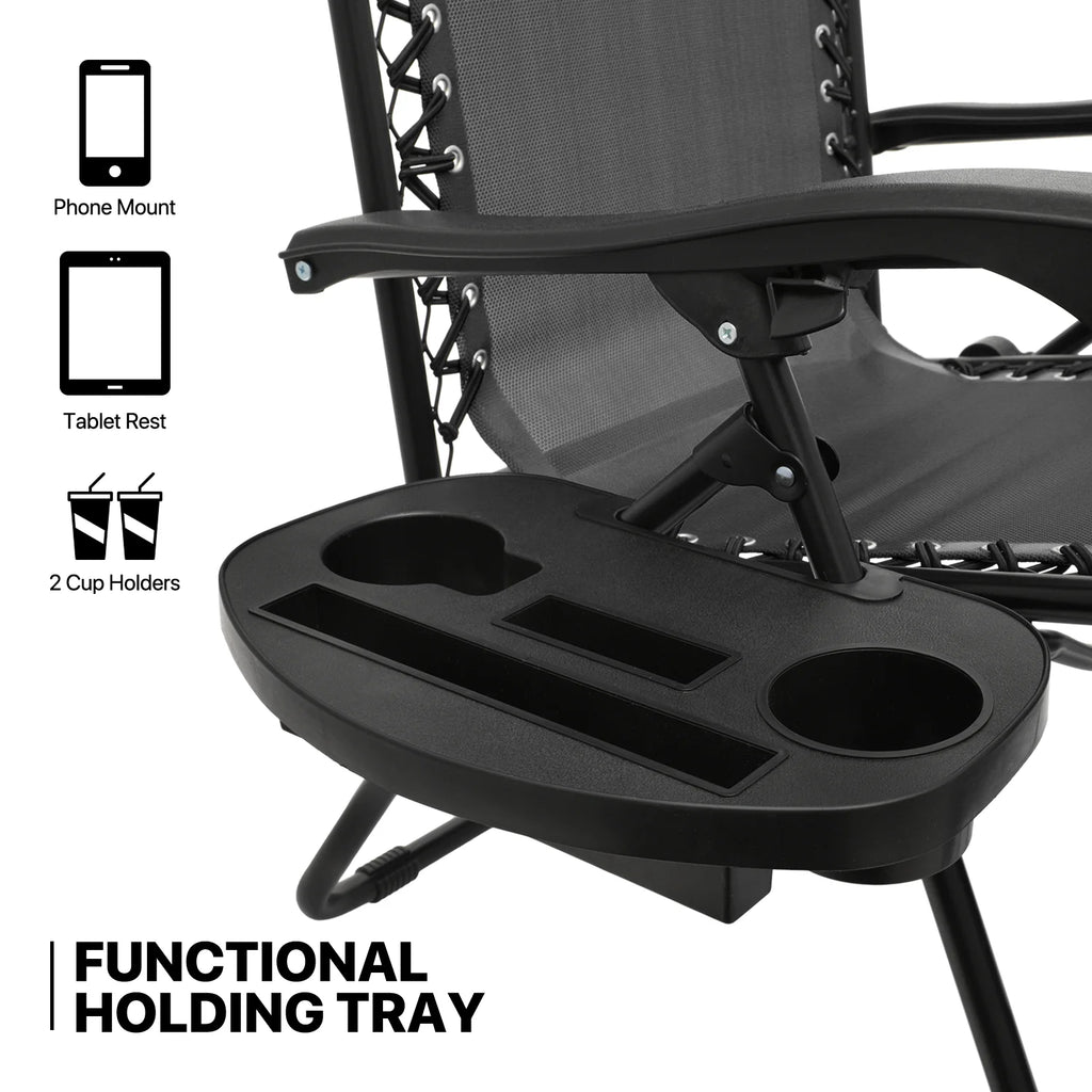 MoNiBloom Zero Gravity Chairs Set of 2, Folding Outdoor Patio Beach Recliner with Canopy Shade & Headrest, Black