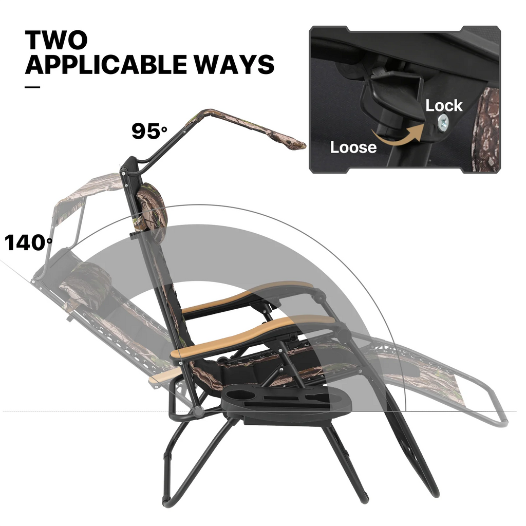 MoNiBloom Zero Gravity Chairs Set of 2, Folding Outdoor Patio Beach Recliner with Canopy Shade & Headrest, Black