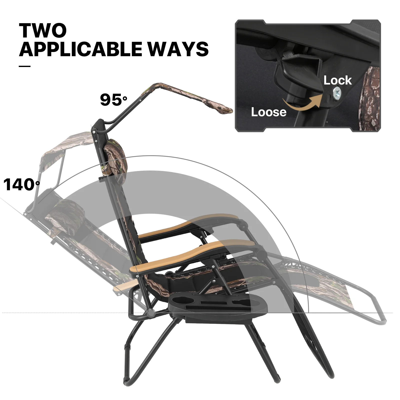 MoNiBloom Zero Gravity Chairs Set of 2, Folding Outdoor Patio Beach Recliner with Canopy Shade & Headrest, Black