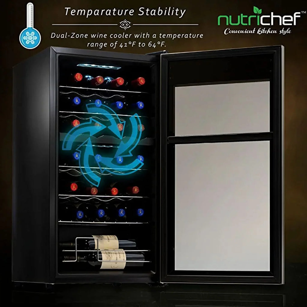 NutriChef 33 Bottle Dual-Zone Refrigerator PKCWCDS335