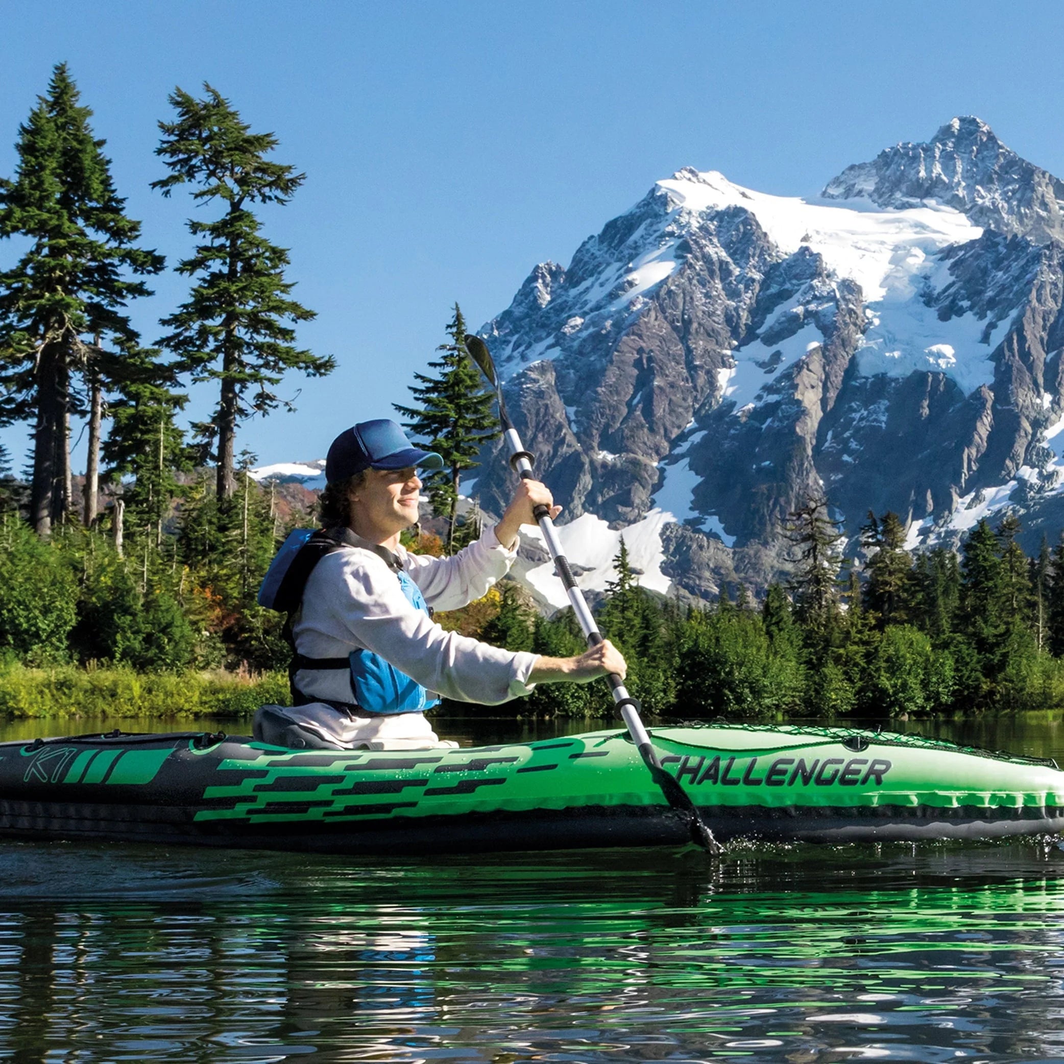 Intex Challenger K1 Inflatable Single Person Kayak Set and Accessory Kit w/ Pump
