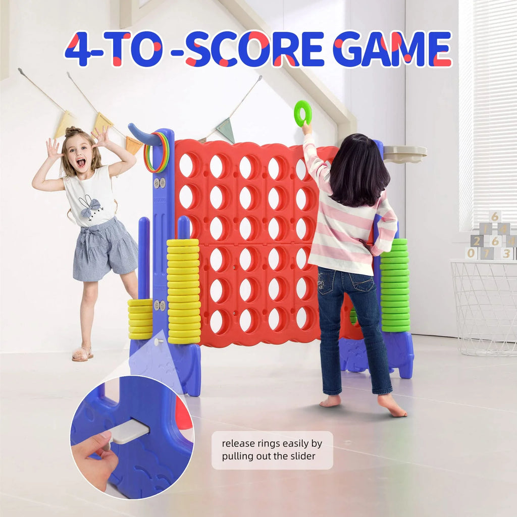 UNICOO? 3-in-1 Giant 4 in A Row Game, Featuring Basketball Hoop, Ring Toss Game & 4-to-Score Game. Perfect for Kids & Adults, Parties & Gatherings with Carrying Bag (Red + Blue)