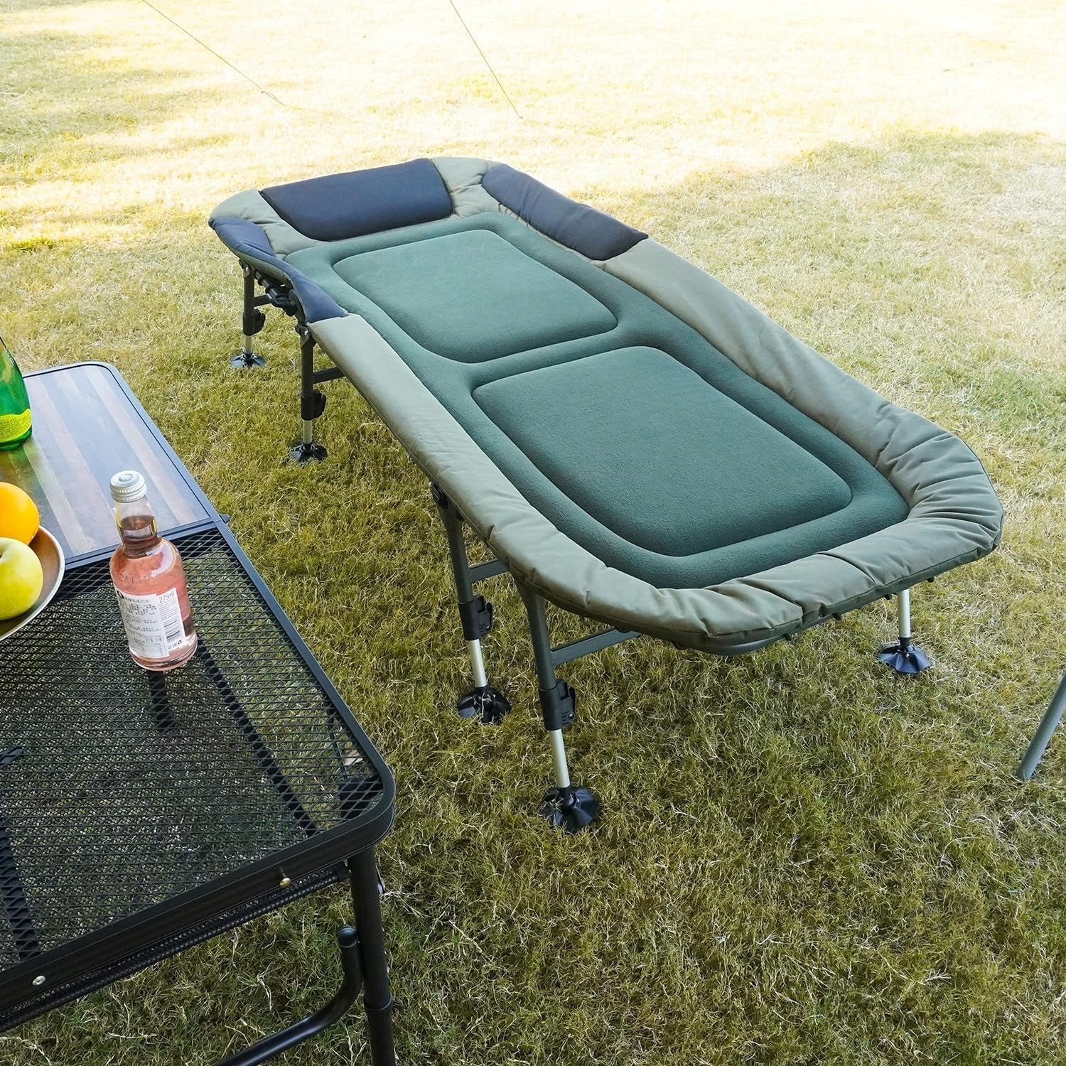 Camping Cots for Adults 330Lbs with Carry Bag, Heavy Duty Folding Bed with Soft Padded Cushion, Portable Military Cot for Hunting, 180�� Adjustable Reclining Outdoor Lounger