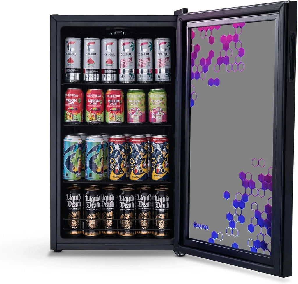 Beverage Refrigerator Cooler | 126 Cans Free Standing with Right Hinge Glass Door | Mini Fridge Beverage Organizer Perfect For Beer, Wine, Soda, And Cooler Drinks