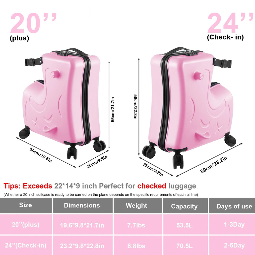 VAHIGCY Kids Luggage, Kids Ride-on Luggage with Spinner Wheels Suitcase, Kid's Ride-On Suitcase Help Your Child Relax, Carry On Trolley Luggage with Password Lock, 20"