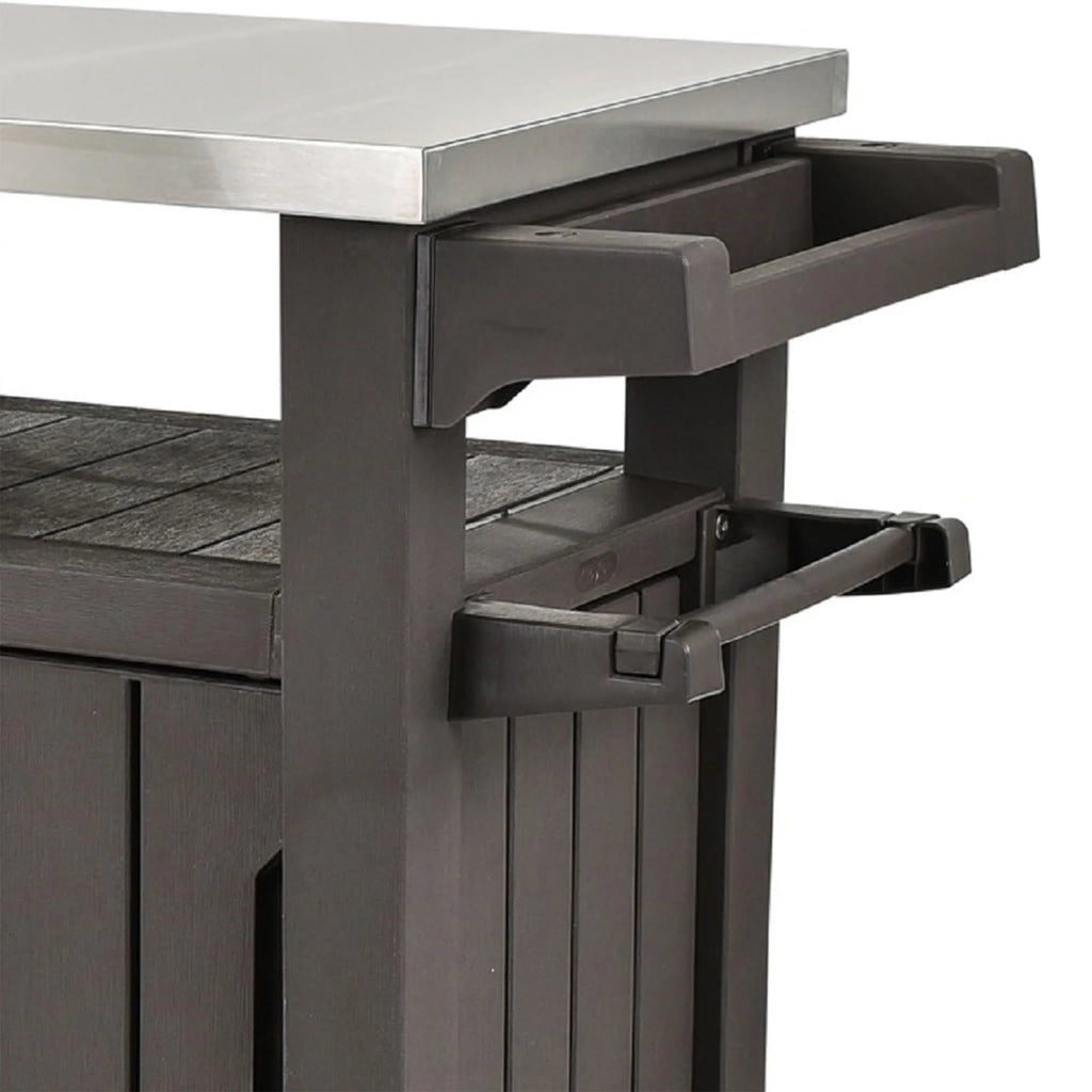 Keter Unity XL Outdoor Durable Kitchen Rolling Bar Cart with Storage Cabinet, Brown